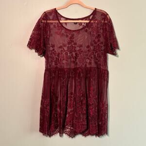 Torrid, burgundy sheer floral empire waist top, women's L / Torrid 0